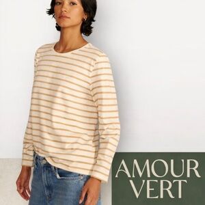 Amour Vert Berkeley YD Cotton Top Ivory Biscotti Stripe Long Sleeve Women’s XS